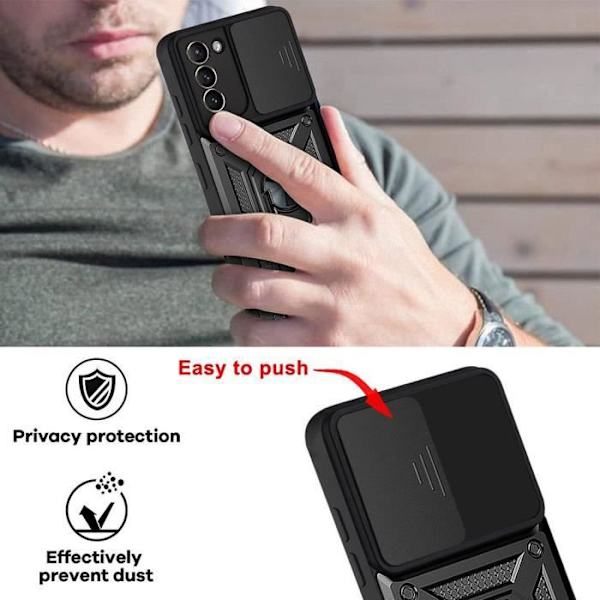 2-pack härdade glasögon med fodral för Samsung S21 (6,2") svart armystil kameraskydd Hård förstärkt kantring baksida Svart