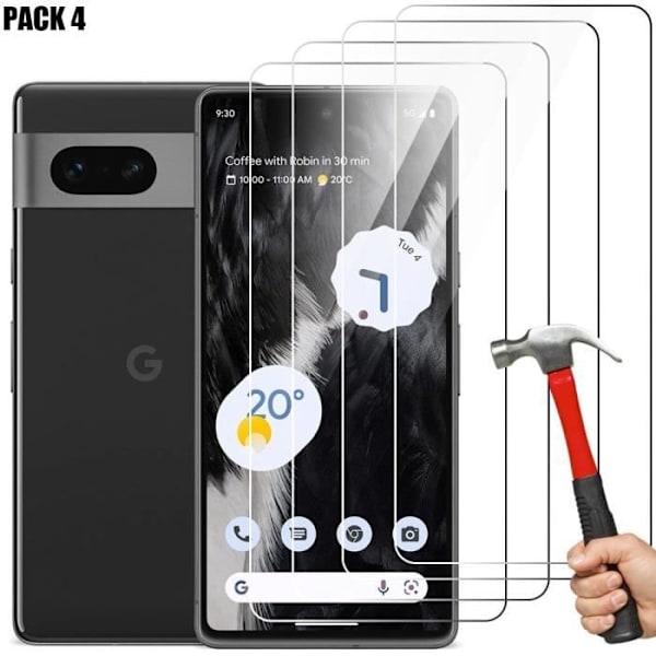 Härdat glas - BOOLING - för Google Pixel 7 - Stötbeständig - Paket med 4 Transparent