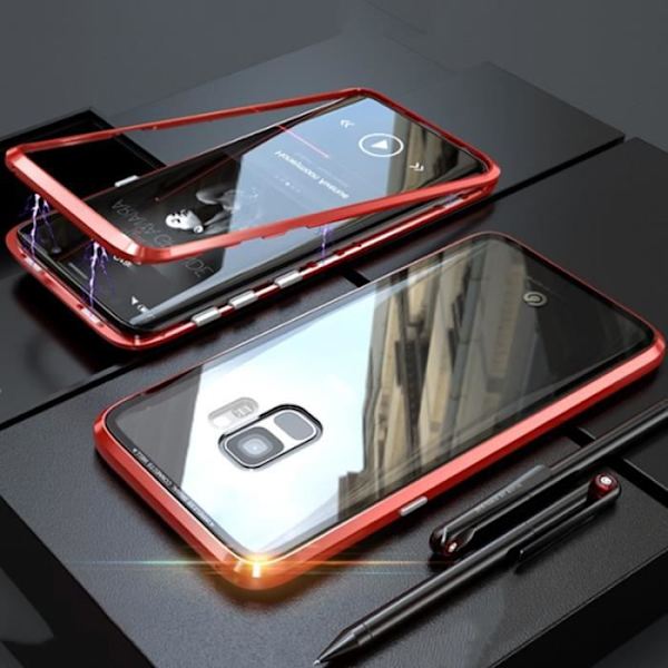 Skydd - Samsung - Galaxy S8 Plus - Röd - Härdat glas - Integrerat magnetlock Röd