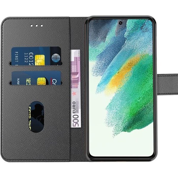 Skyddspaket - Samsung - S21 Ultra - Svart lädereffekt fodral - 2 härdade glas - 360° skydd Svart