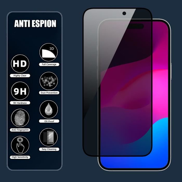 Set med 4 st Anti-spion skyddsglas i härdat glas för iPhone 15 Plus Svart