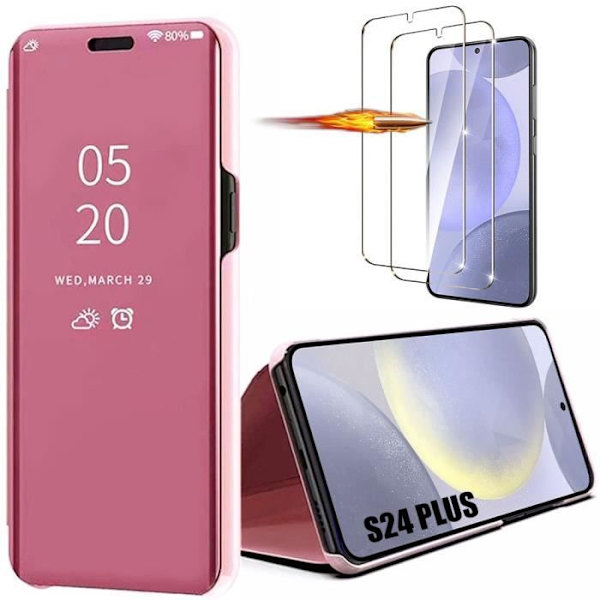 Coque för Samsung Galaxy S24 Plus - MÄRKE - Rosaglans Effekt - Förstärkt Skydd - 2 Härdat Glas Rosa