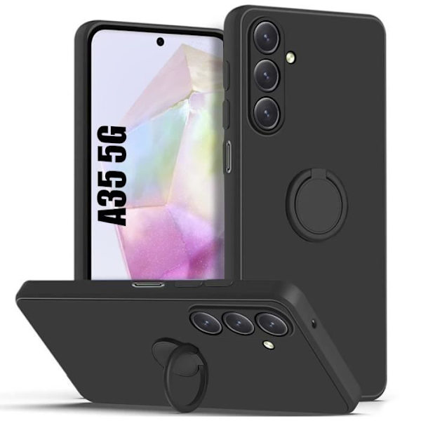 Skyddsskal - Samsung - Galaxy A35 5G - Silikon Matt - Rotterande Ring - Stötsäker Svart