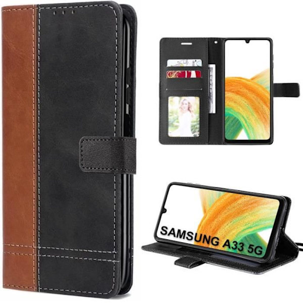 Fodral till Samsung Galaxy A33 5G Flip Fodral Flap Syntetläder Brun-Svart kastanj
