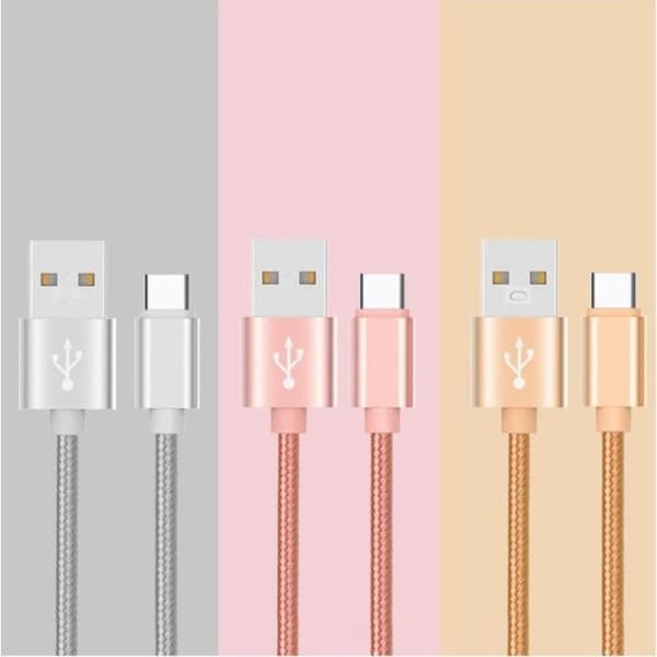 Laddare USB - OEM - Typ C - 1m - Vändbar - Nylon Silver PENGAR