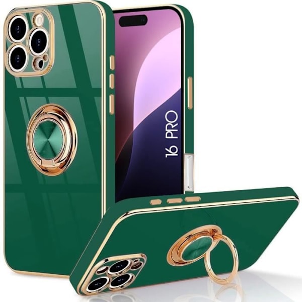Silicone Mobilskal - iPhone 16 Pro - Nattgrön - Rotérande 360° Ringstöd - Flexibel - Unisex Midnattsgrönt