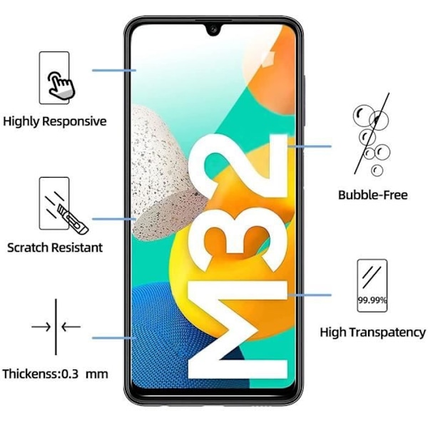 3-pak hærdet glas til Samsung M32 (6,4") High Definition Anti-Shock Boble-fri skærmbeskytter Transparent