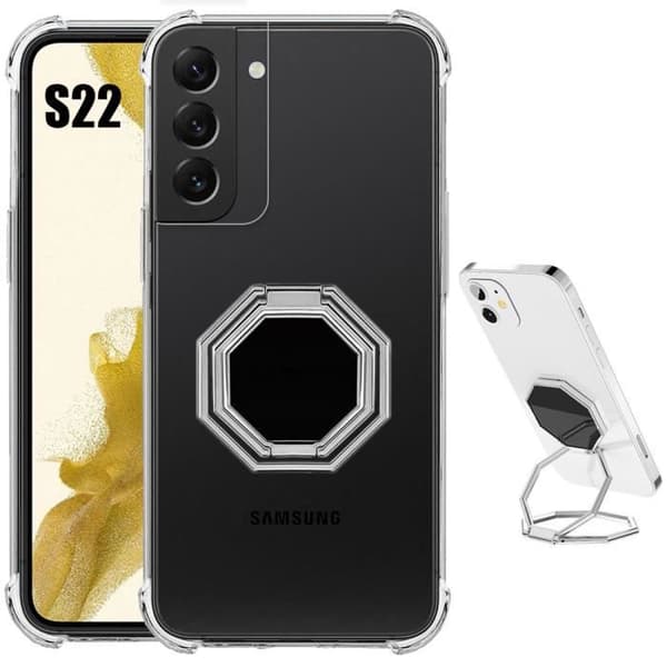 Coque - BOOLING - för Samsung Galaxy S22 - Transparent silikon - Stötsäker - Justerbart stativ Transparent