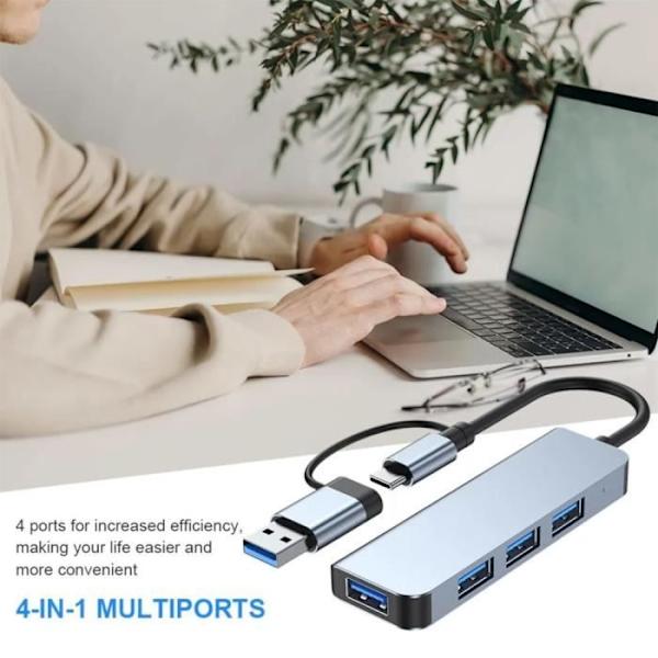 4 i 1 USB-C-adapter - BOOLING - Hub Dockstation - Aluminium - 1 USB 3.0 - 3 USB 2.0