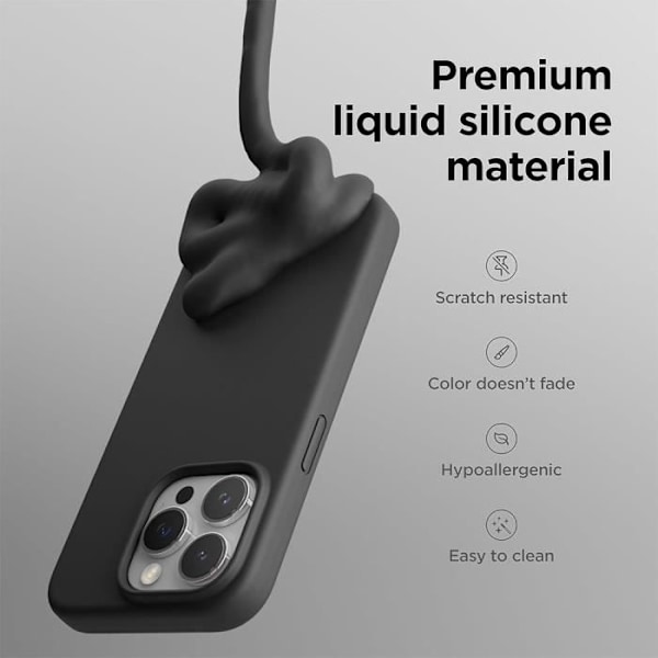 Etui til iPhone 16 Pro Max, Soft Ultra Slim Flydende Silikone - Sort