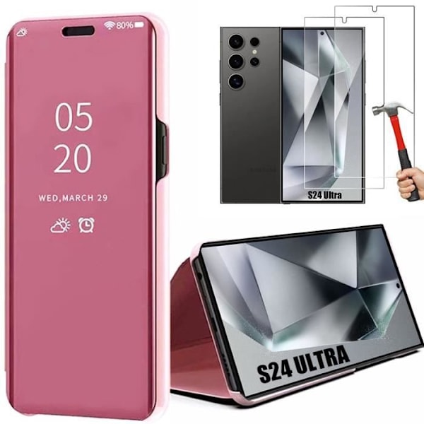 Coque Souple - Clear View Protection - Samsung Galaxy S24 Ultra - Antichoc - Rosa - 2 Härdade Glas Rosa