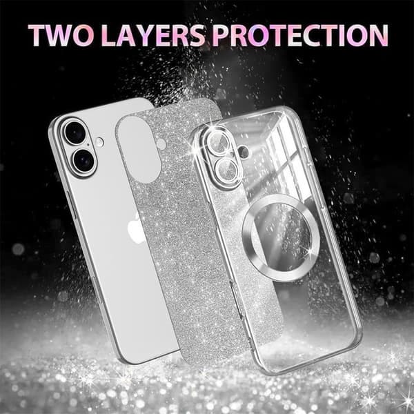 Skyddsskal - BOOLING - för iPhone 17 - Silikon Glittrig med Magnetring - Silverfärgad Silver