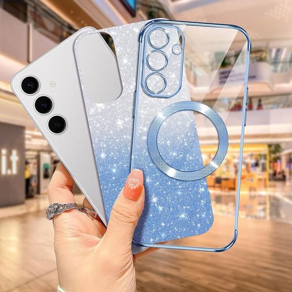 Skyddsskal - BOOLING - för Samsung Galaxy A36 5G - Mjuk silikon - Blå glittrig - Stötsäker Blå