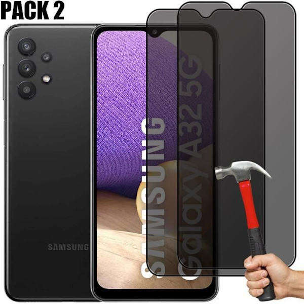 2 Anti-spion härdat glas för Samsung Galaxy A32 5G skärmskydd Svart