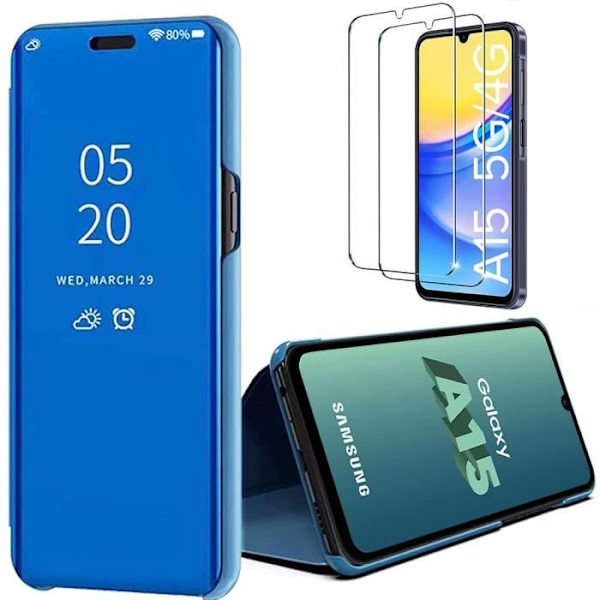 Skyddsskal - BOOLING - Samsung Galaxy A15 4G-5G - Spegeleffekt - Blå - 2 Härdade Glas Blå