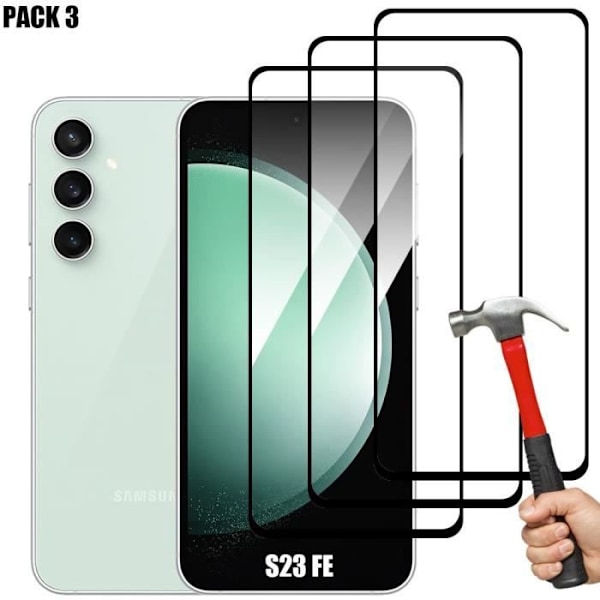 Helhärdat glas för Samsung Galaxy S23 FE, paket med 3 svarta anti-skrapglasögon Transparent med svart kant