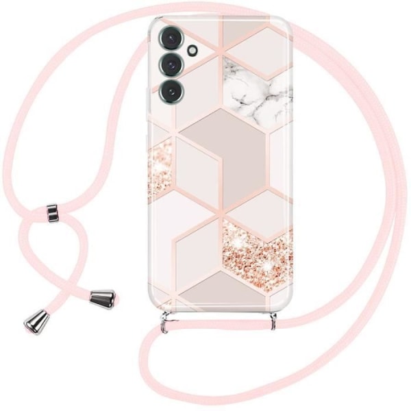 Fodral till Samsung Galaxy S24 Plus - S24+, Stötsäkert anti-skrapa marmormönster med rosa snöre