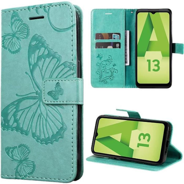 Skyddande skal - Samsung - Galaxy A13 5G - Syntetiskt läder - Fjärilsmotiv - Grön Grön