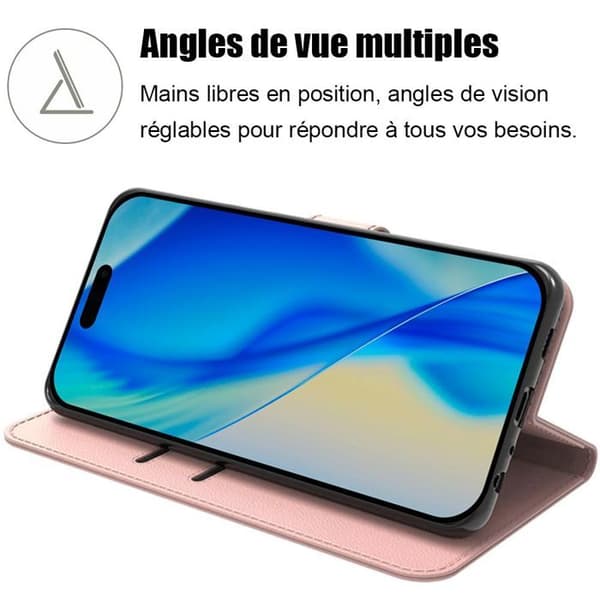 Skydd för iPhone 17 Pro Max - BOOLING - Antiscratch-flap, chockresistent syntetiskt läder i rosa - 2 härdade glas. Rosa