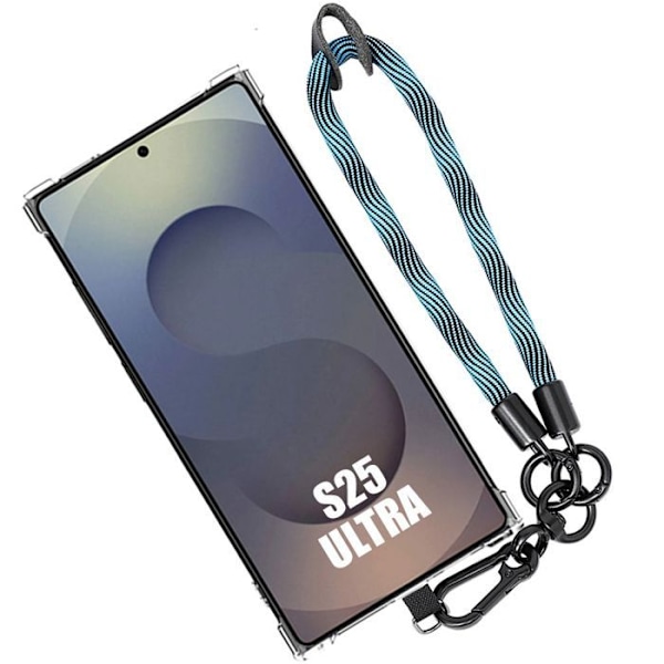 Coque för Samsung Galaxy S25 Ultra, Stötabsorberande med Avtagbart Handledsband Blå - BOOLING Transparent