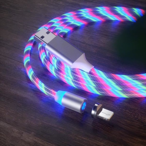 Laddare, Magnetisk LED Ljusflöde Micro USB Typ C-kabel för iPhone 11 Pro Samsung S20 - Typ 1M-Färgrik för Typ C