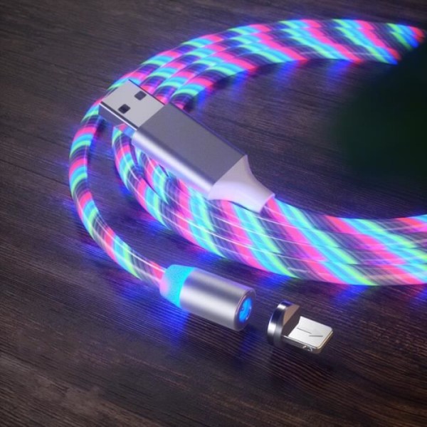 Laddare, Magnetisk LED Ljusflöde Micro USB Typ C-kabel för iPhone 11 Pro Samsung S20 - Typ 1M-Färgrik för Typ C