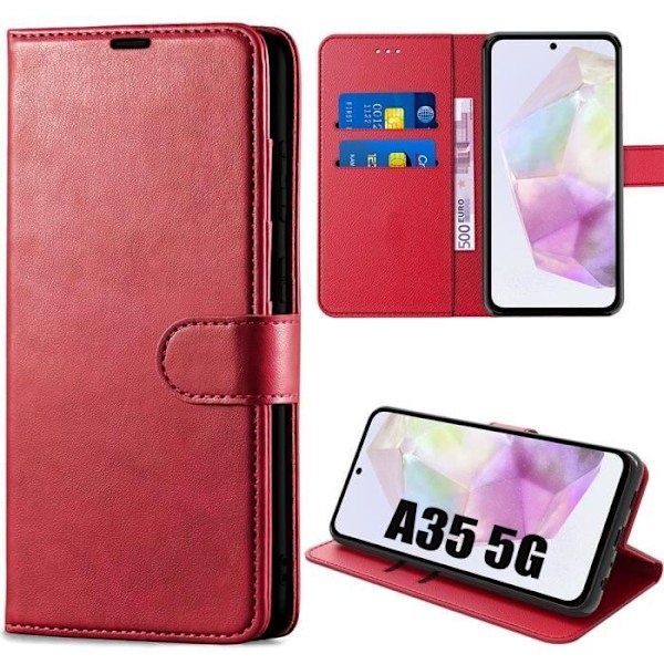 Skyddsskal - Samsung - Galaxy A35 5G - Stötabsorberande - Syntetiskt läder - Röd Röd
