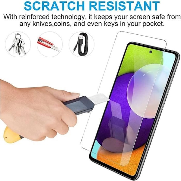 Härdat glas för Samsung A52 5G (6,5 tum) paket med 4 högresistans anti-skrapa skärmfilmer Transparent