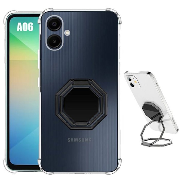 Coque för Samsung Galaxy A06, Stöttålig med Fällbart Stöd Metall Svart - BOOLING® Transparent