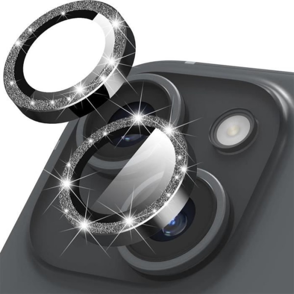 Kameraskydd i härdat glas för iPhone 15 och iPhone 15 Plus - Stel 9H glansig svart kontur