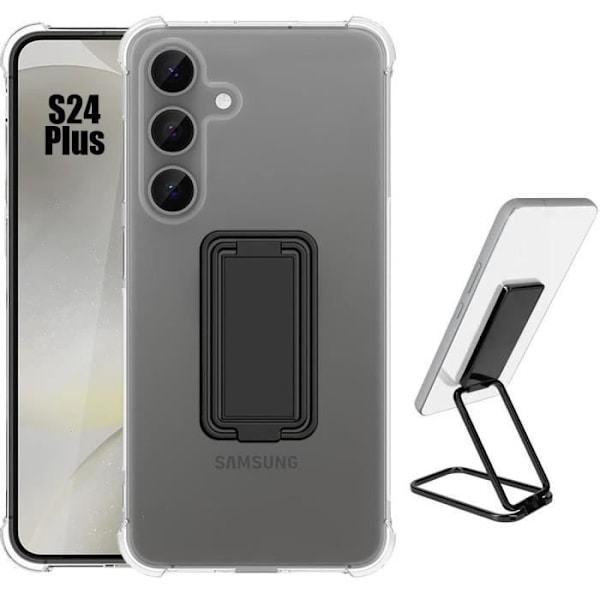 Skyddsfodral - Samsung - Galaxy S24 Plus - Stötsäker - Fällbart stöd - Svart Transparent, svart