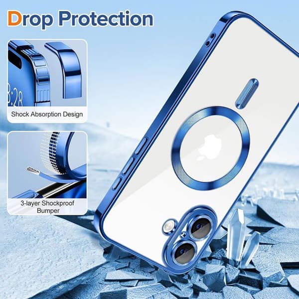 Mobilskal - BOOLING - iPhone 17 - Blå Chromad Kant - Magnetisk Ring - Stötsäker Blå