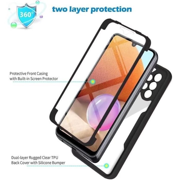 Fodral för Samsung A52 5G (6,5") Svart Tjock Förstärkt kant 360 graders Skydd Anti-Scratch Styv