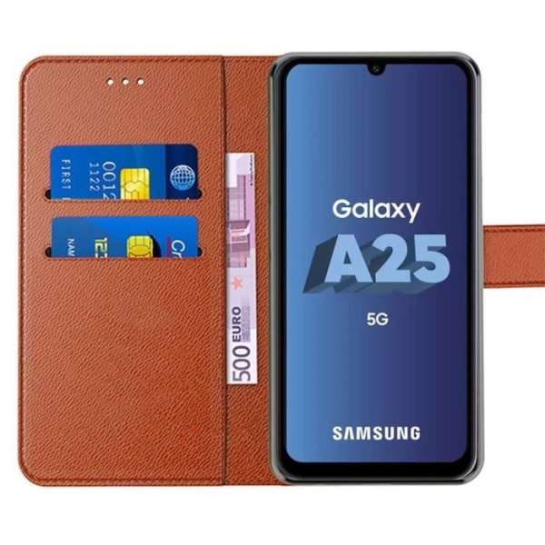 Skyddsfodral - Samsung - Galaxy A25 5G - PU-läder - Stötsäker - Justerbart stöd kastanj