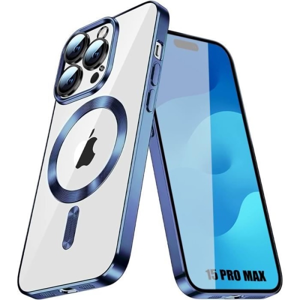 Skal till iPhone 15 Pro Max med magnetiskt cirkelskydd Stötsäker TPU Transparent Blue Contour