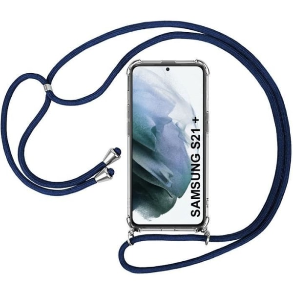 Halsremsfodral för Samsung S21 Plus (6,7") Stötsäker TPU-förstärkt hörn medföljer Lanyard Marinblå Transparent-marinblå