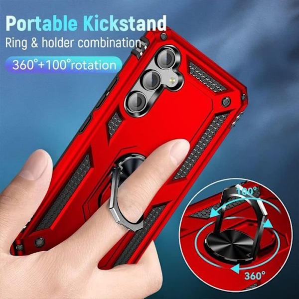 Skyddande skal - BOOLING - Samsung Galaxy S24 Plus - Röd - 360° Stativ - 2 Härdat glas Röd