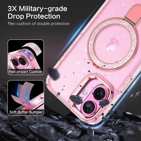 Skyddsskal - BOOLING - för iPhone 17 - Stötsäker PC Silikon Magnetisk Ring Rosa - 2 Skyddsglas Rosa
