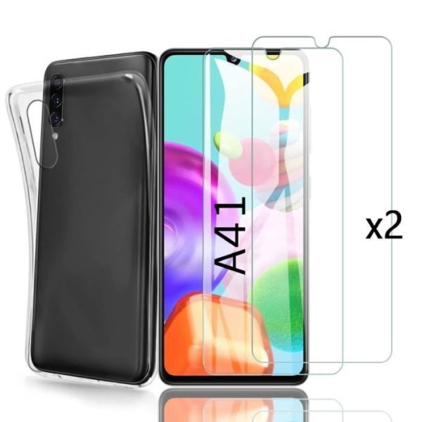 Lot.2.VT+TPU.A41-etui til Samsung Galaxy A41 Transparent + 2 hærdede briller. Beskytter effektivt din smartphone mod skader