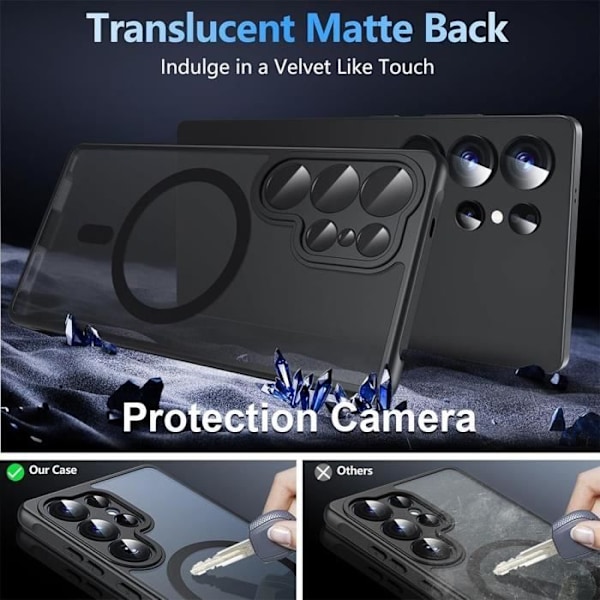Coque och 2 Doppade Glas för Samsung Galaxy S25 Ultra, Skydd med Magnetisk Ring och Kameraglas - Svart