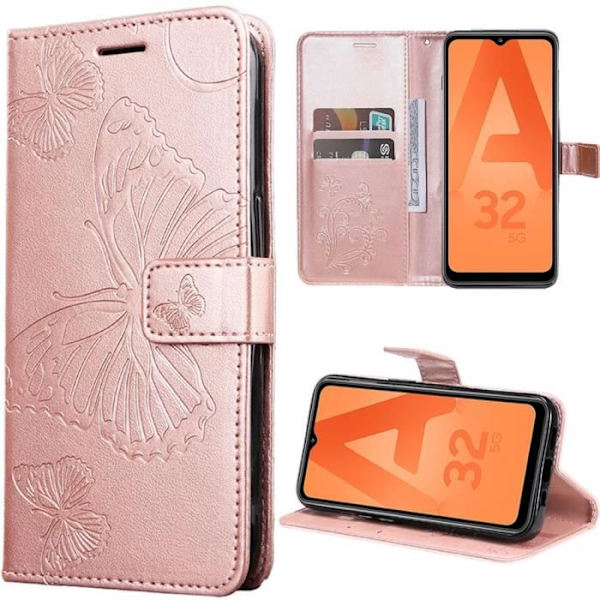 Coque - Samsung - Galaxy A32 5G - PU-läder - Fjärilsmönster - Videostöd Rosa