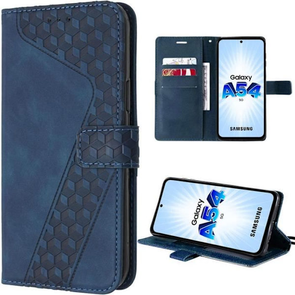 Skyddande skal - Samsung - Galaxy A54 5G - PU-läder - Fällbart - Kortfack marinblå