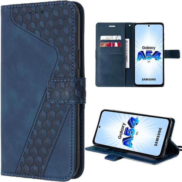 Skyddsskal - Booling - för Samsung Galaxy A54 5G - PU-läder - Fällbart - Kortfack marinblå