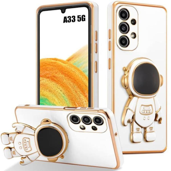 Silikonfodral för Samsung Galaxy A33 5G, stötsäkert mjukt TPU-skydd med stativ Space Man White