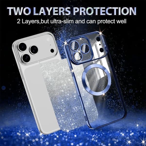 Chassi Stötsäker - BOOLING - för iPhone 17 Pro - Silikon med Magnetcirkel - Blå Glitter Blå