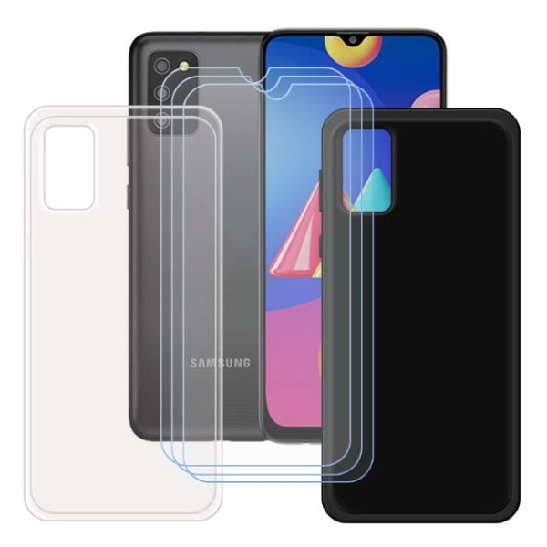 FZ 2 X etui til Samsung Galaxy A02S (6,5") + 3 x HD skærmbeskytter - TPU silikone cover - gennemsigtig + sort