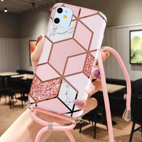 Crossbody-fodral för iPhone 11 (6.1") Glänsande rosa TPU Stötsäker anti-skrapa marmoreffekt Rosa