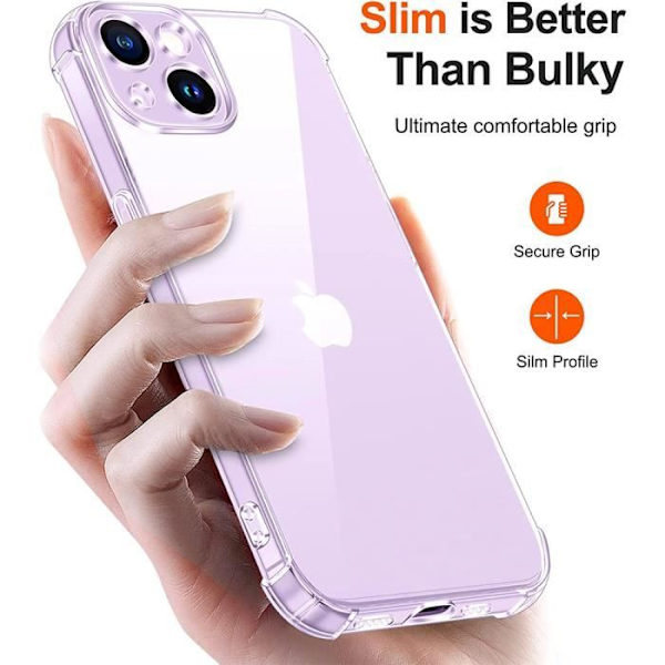 Fodral till iPhone 15 Plus - Genomskinligt stötsäkert silikonskydd + 2 härdade glasögon
