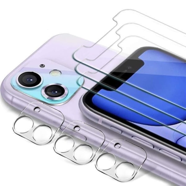 Härdat glas kompatibelt med iPhone 11, 3 delar härdat glas + 3 delar bakkameraskydd, 9H hårdhet, bubbelfri film