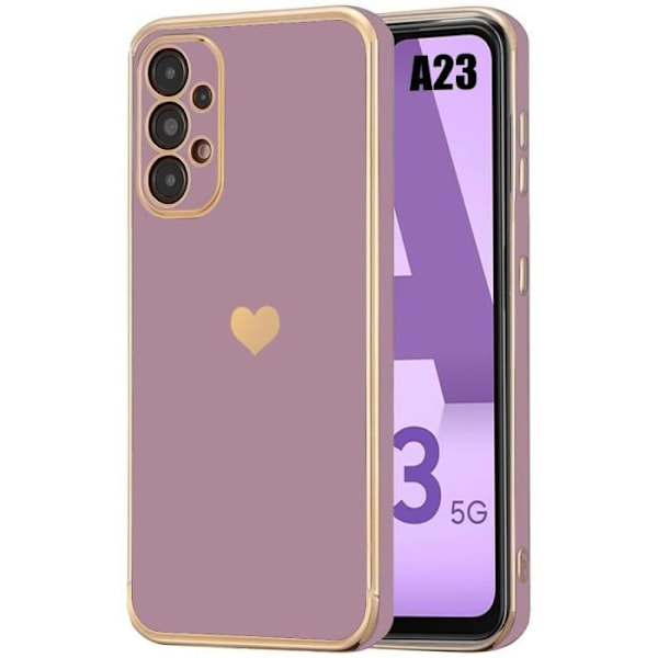 Skyddande skal - Samsung - Galaxy A23 - Lila - Stötresistent - Guldhjärtat mönster Lila